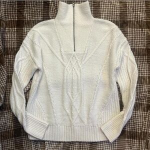 Natural Reflections Cream Cable Knit Turtleneck Sweater